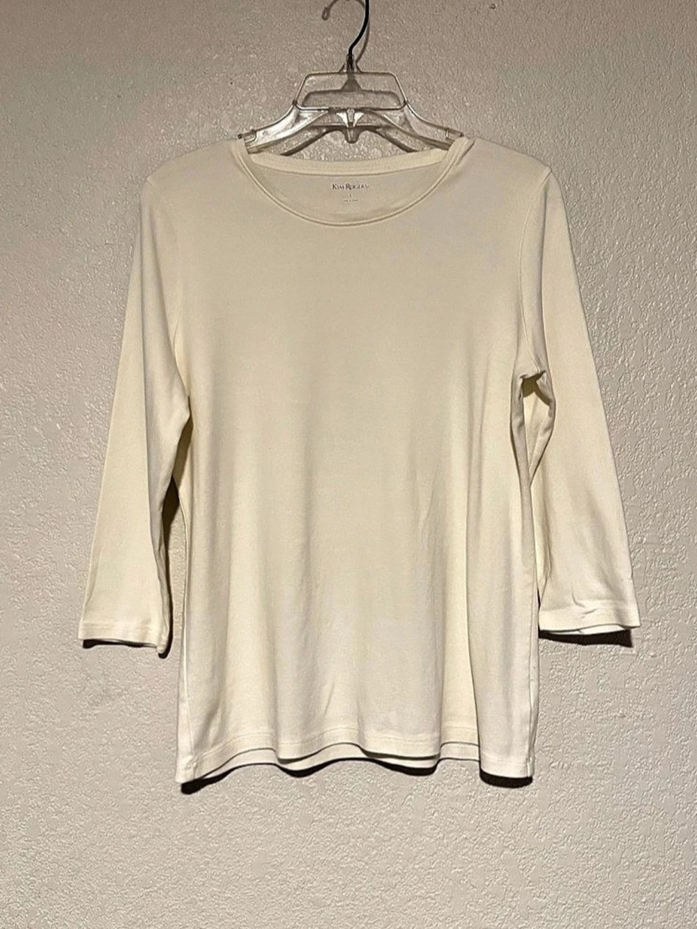 Kim Roger’s Women's 3/4 Sleeve Crew Neck T-Shirt Ivory Large